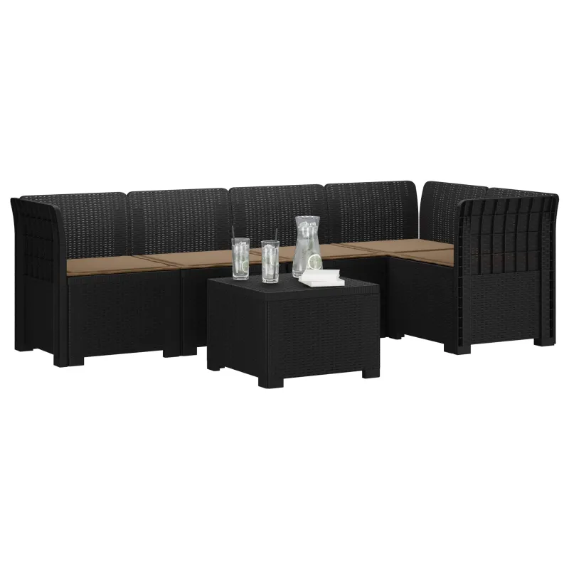 5-vietė sodo sofa su pagalvėlėmis Rataninio išvaizdos PP