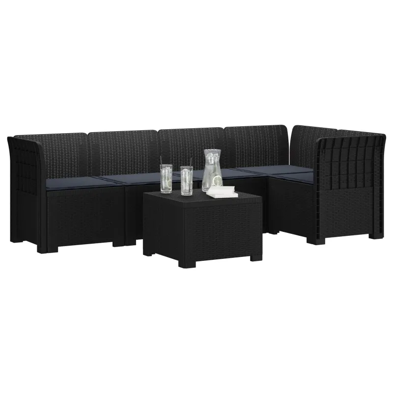 5-vietė sodo sofa su pagalvėlėmis Rataninio išvaizdos PP