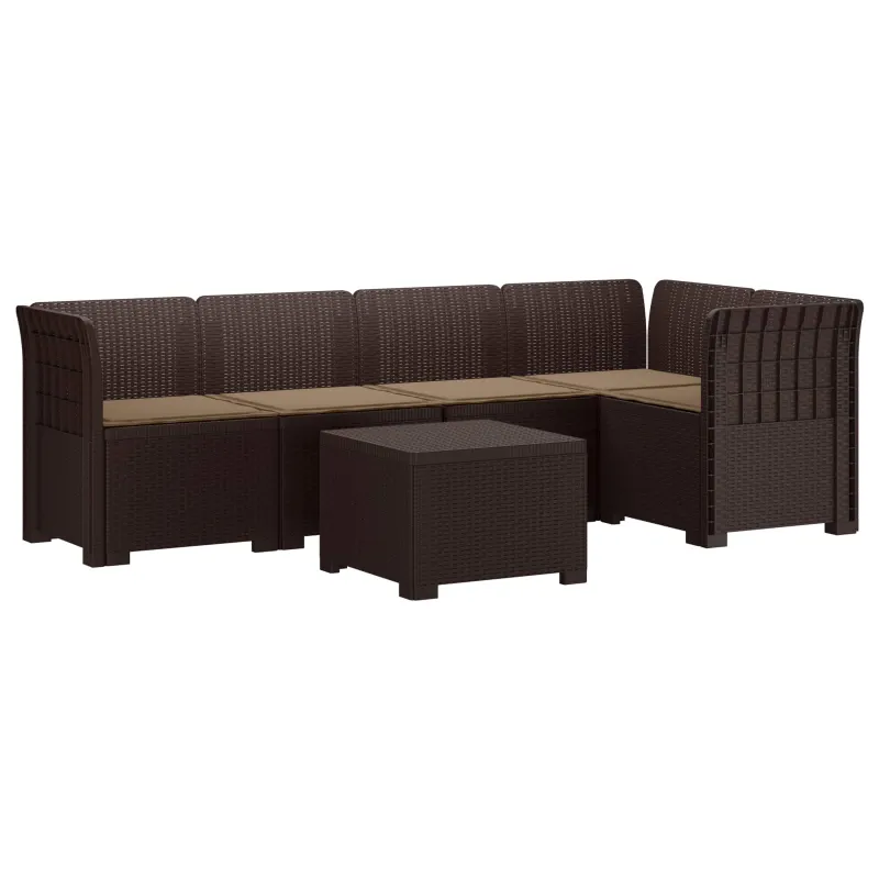 5-vietė sodo sofa su pagalvėlėmis Rataninio išvaizdos PP Ruda