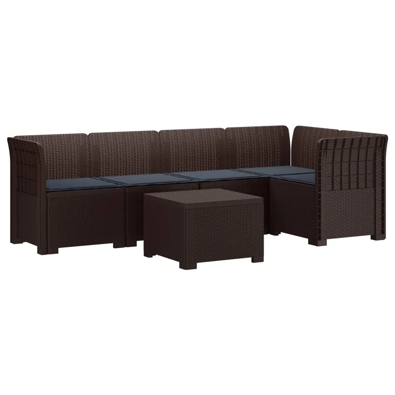 5-vietė sodo sofa su pagalvėlėmis Rataninio išvaizdos PP Ruda
