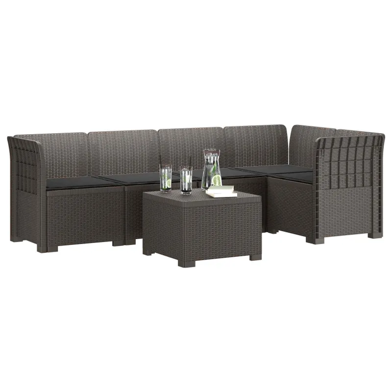 5-vietė sodo sofa su pagalvėlėmis Rataninio išvaizdos PP