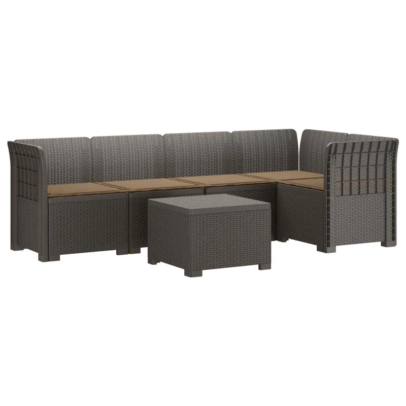 5-vietė sodo sofa su pagalvėlėmis Rataninio išvaizdos PP