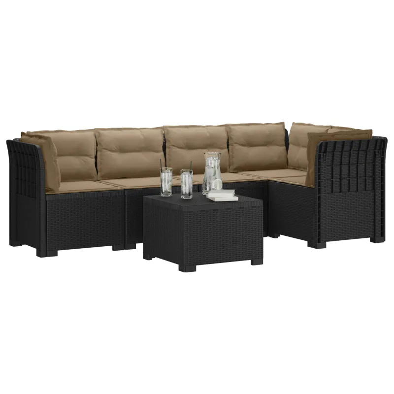 5-vietė sodo sofa su pagalvėlėmis Rataninio išvaizdos PP
