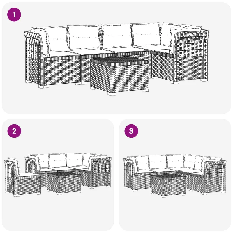 5-vietė sodo sofa su pagalvėlėmis Rataninio išvaizdos PP