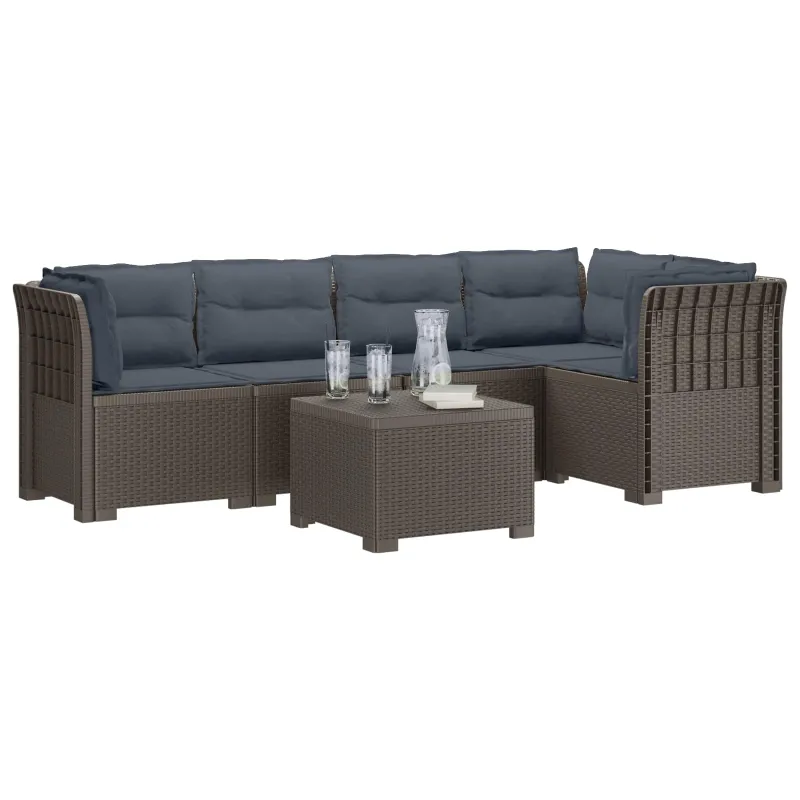 5-vietė sodo sofa su pagalvėlėmis Rataninio išvaizdos PP