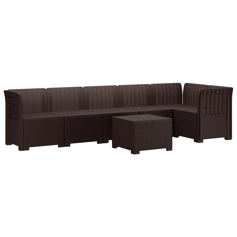 6-vietė Sodo Sofa Su Rataniniu Išvaizdu PP Ruda
