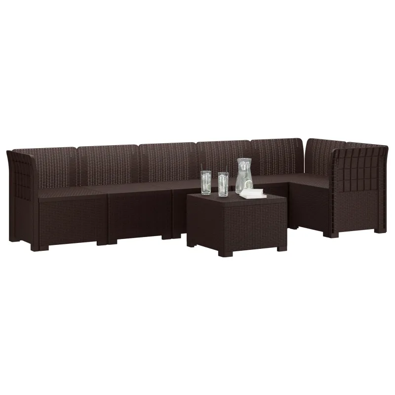 6-vietė Sodo Sofa Su Rataniniu Išvaizdu PP Ruda