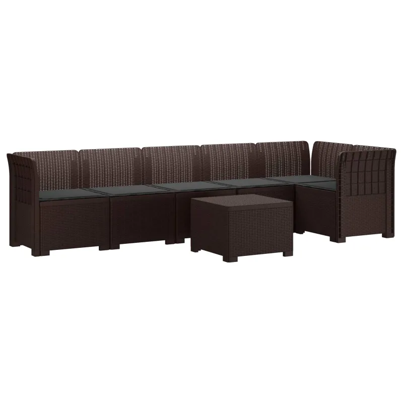 6-vietė Sodo Sofa Su Pagalvėlėmis Rataniniu Išvaizdu PP Ruda