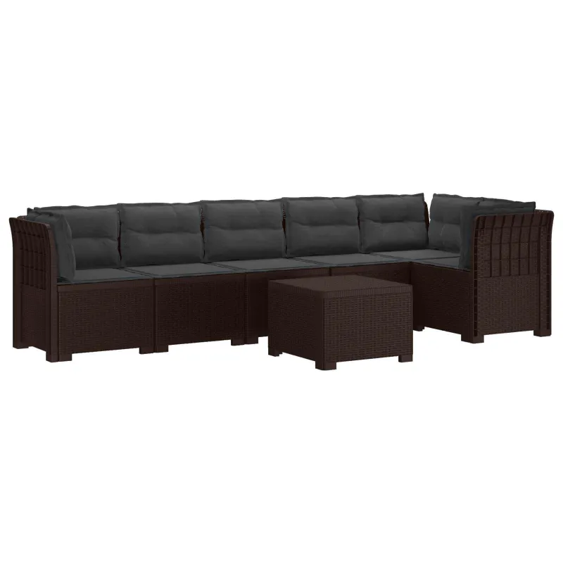 6-vietė Sodo Sofa Su Pagalvėlėmis Rataniniu Išvaizdu PP Ruda