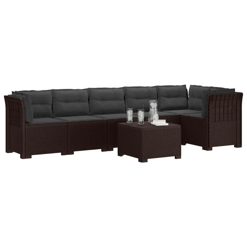 6-vietė Sodo Sofa Su Pagalvėlėmis Rataniniu Išvaizdu PP Ruda