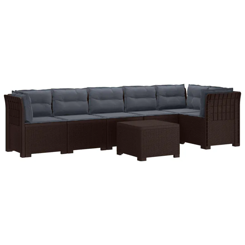 6-vietė Sodo Sofa Su Pagalvėlėmis Rataniniu Išvaizdu PP Ruda