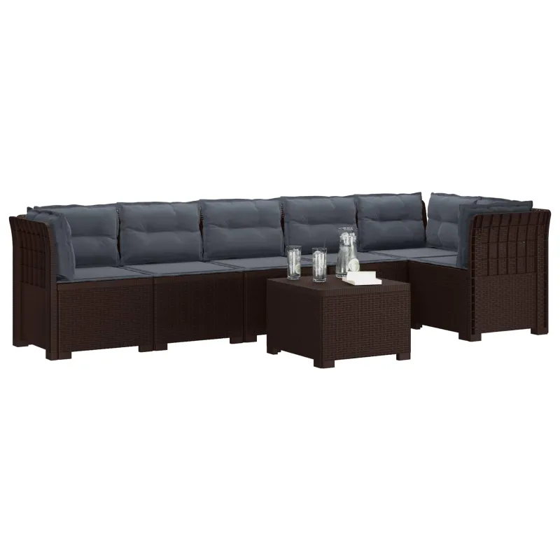 6-vietė Sodo Sofa Su Pagalvėlėmis Rataniniu Išvaizdu PP Ruda