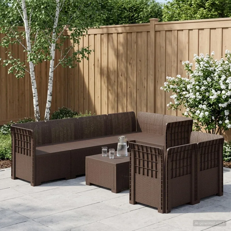 7-Vietis Sodo Sofa Ratanas PP Ruda