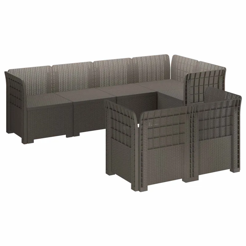 7-Vietis Sodo Sofa Ratanas PP Šviesiai pilka