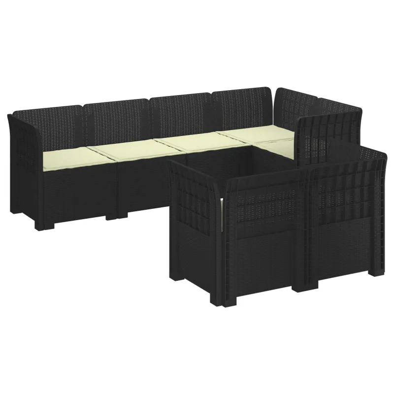 7-Vietis Sodo Sofa su Pagalvėlėmis Ratanas PP Antracito