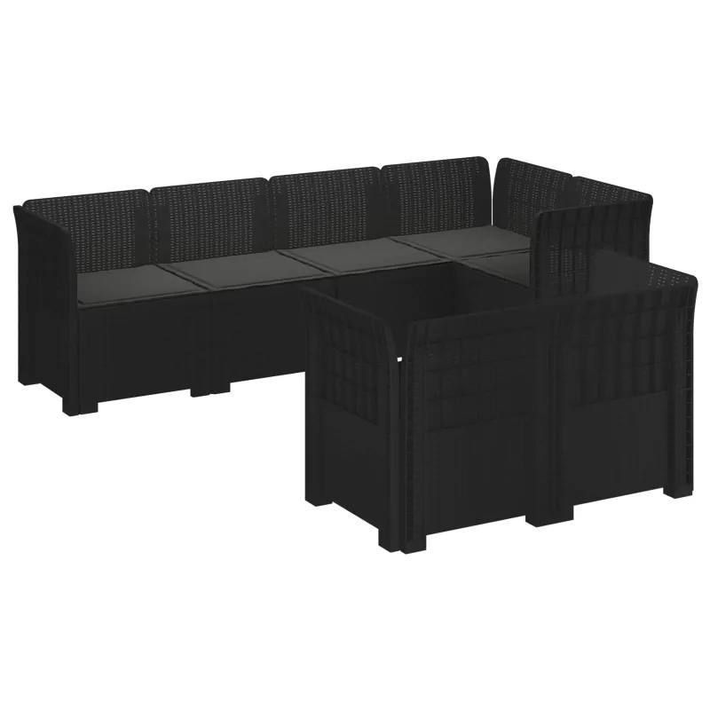 7-Vietis Sodo Sofa su Pagalvėlėmis Ratanas PP Antracito