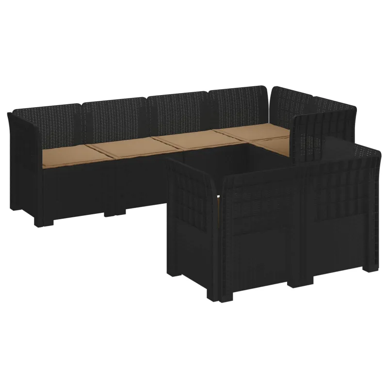 7-Vietis Sodo Sofa su Pagalvėlėmis Ratanas PP Antracito