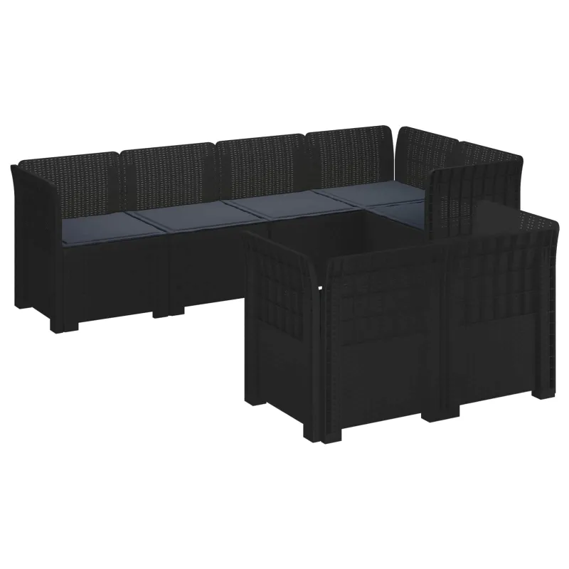 7-Vietis Sodo Sofa su Pagalvėlėmis Ratanas PP Antracito