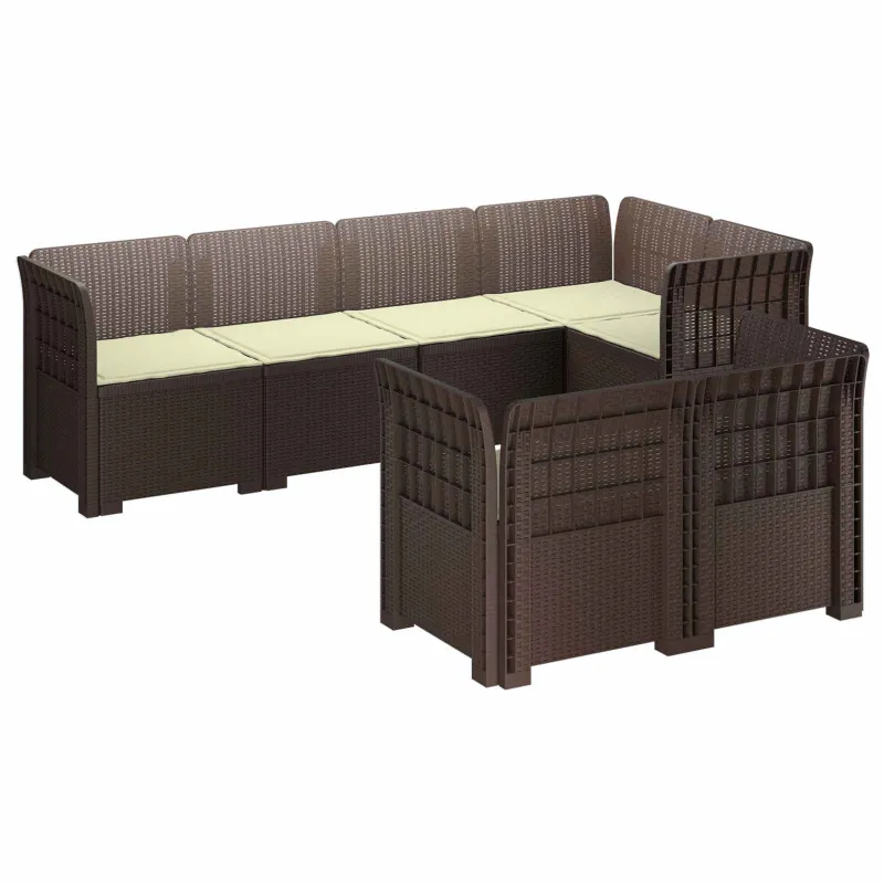 7-Vietis Sodo Sofa su Pagalvėlėmis Ratanas PP Ruda