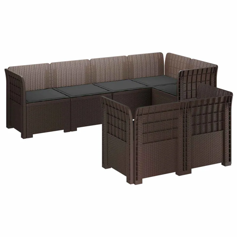 7-Vietis Sodo Sofa su Pagalvėlėmis Ratanas PP Ruda