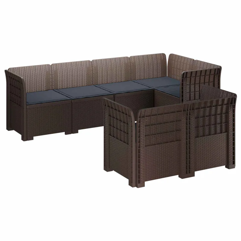 7-Vietis Sodo Sofa su Pagalvėlėmis Ratanas PP Ruda