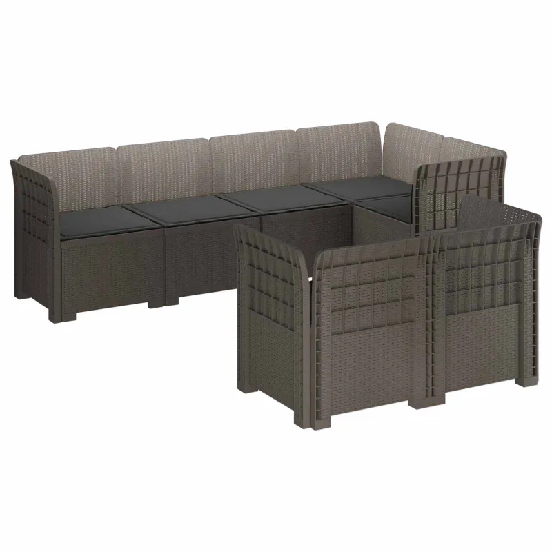 7-Vietis Sodo Sofa su Pagalvėlėmis Ratanas PP Šviesiai pilka