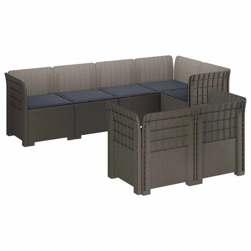 7-Vietis Sodo Sofa su Pagalvėlėmis Ratanas PP Šviesiai pilka