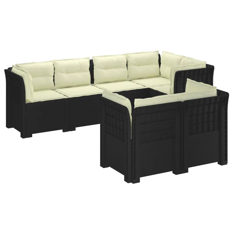 7-Vietis Sodo Sofa su Pagalvėlėmis Ratanas PP Antracito