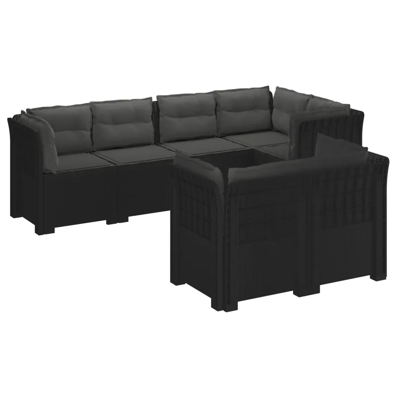 7-Vietis Sodo Sofa su Pagalvėlėmis Ratanas PP Antracito