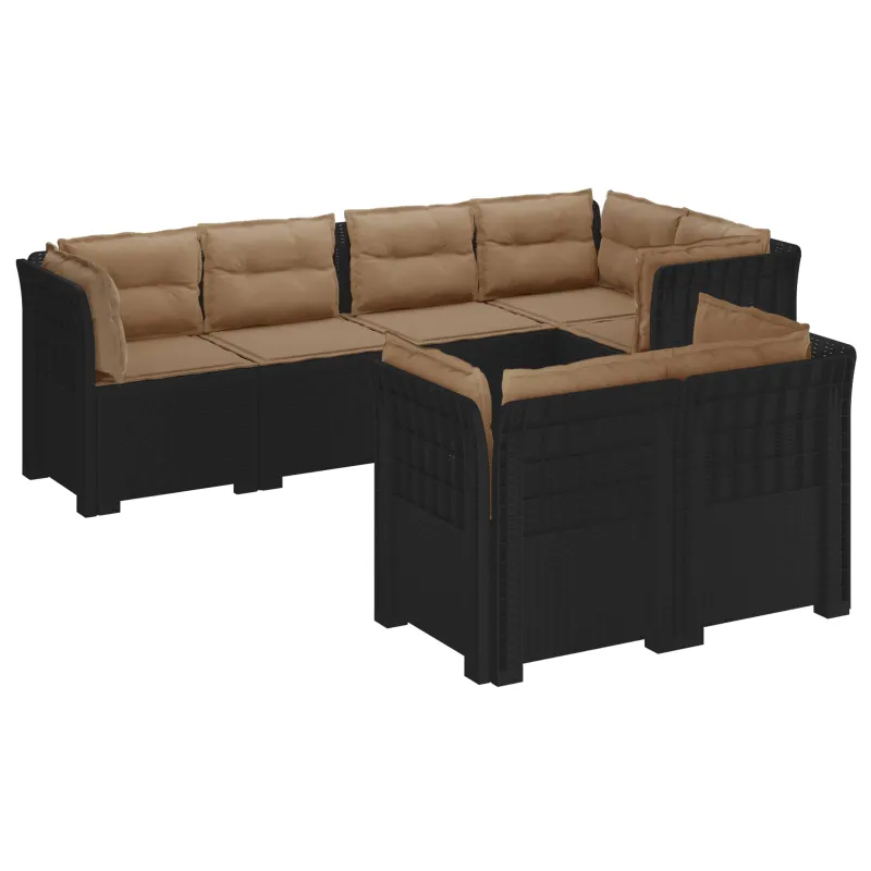 7-Vietis Sodo Sofa su Pagalvėlėmis Ratanas PP Antracito