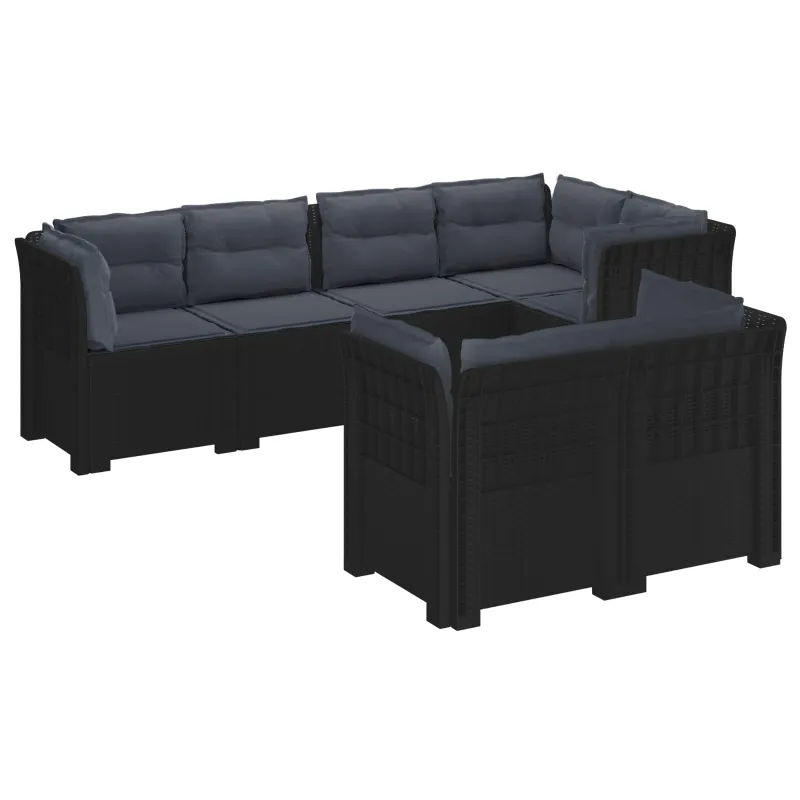 7-Vietis Sodo Sofa su Pagalvėlėmis Ratanas PP Antracito