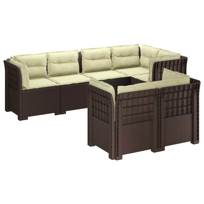 7-Vietis Sodo Sofa su Pagalvėlėmis Ratanas PP Ruda