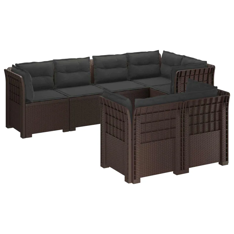 7-Vietis Sodo Sofa su Pagalvėlėmis Ratanas PP Ruda