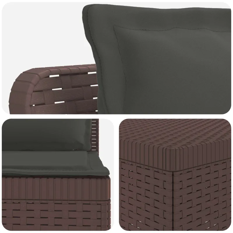 7-Vietis Sodo Sofa su Pagalvėlėmis Ratanas PP Ruda