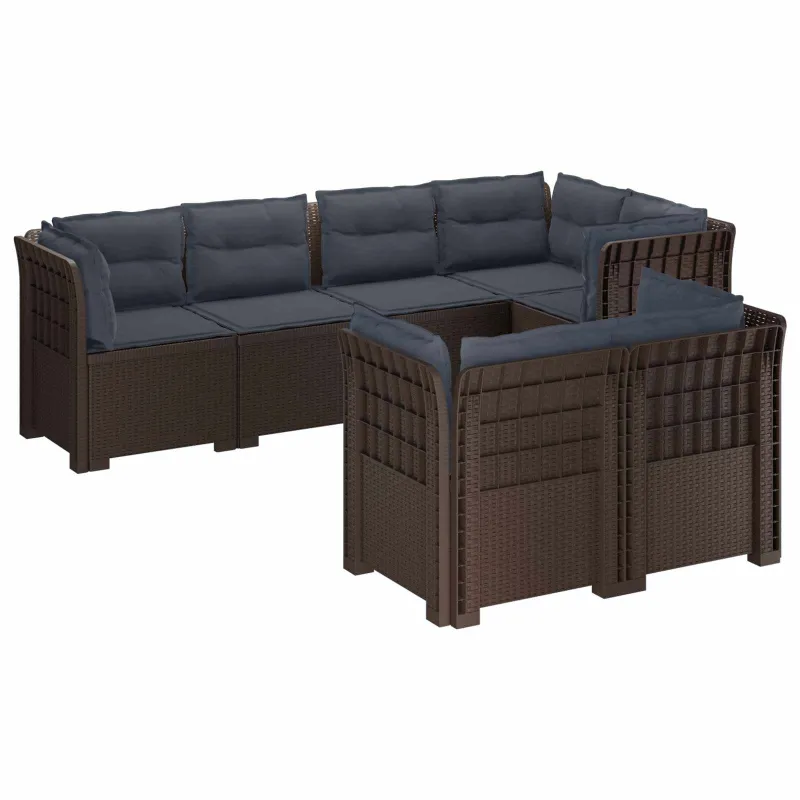 7-Vietis Sodo Sofa su Pagalvėlėmis Ratanas PP Ruda
