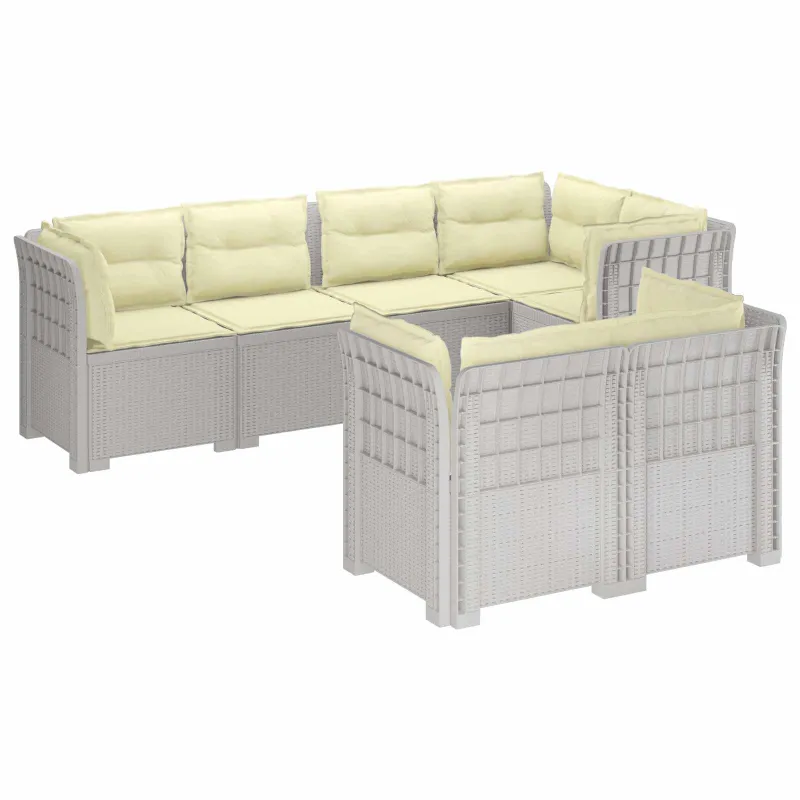 7-Vietis Sodo Sofa su Pagalvėlėmis Ratanas PP Balta