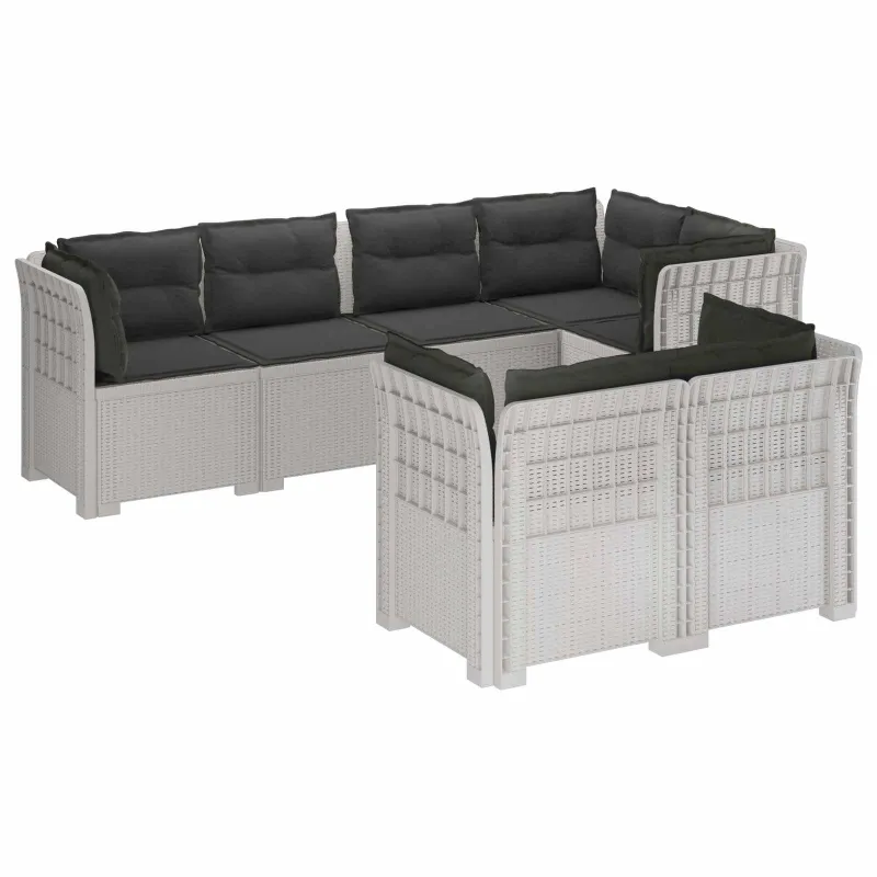 7-Vietis Sodo Sofa su Pagalvėlėmis Ratanas PP Balta