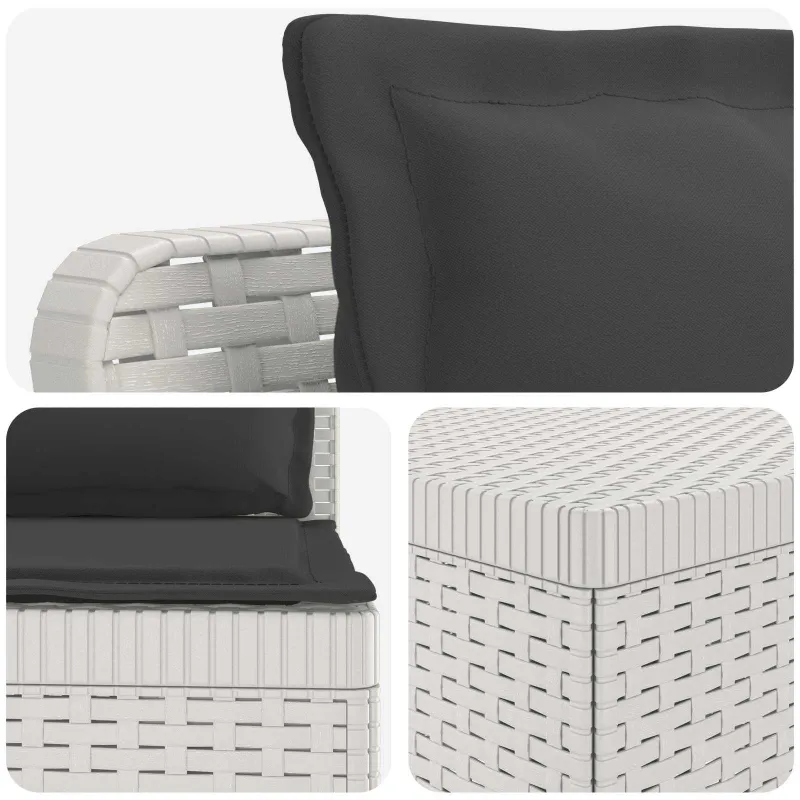 7-Vietis Sodo Sofa su Pagalvėlėmis Ratanas PP Balta