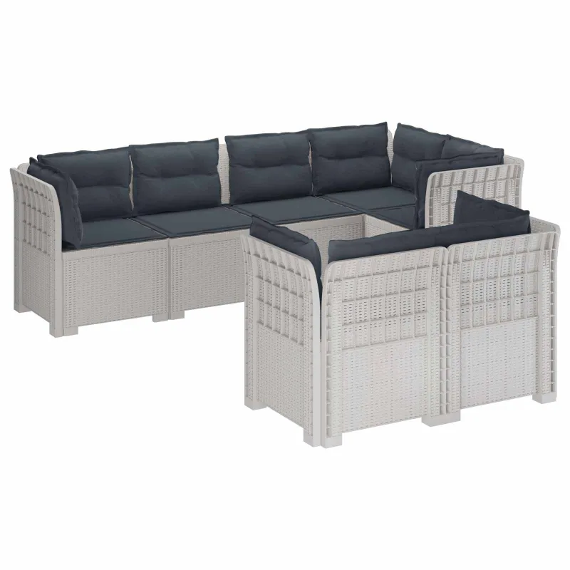 7-Vietis Sodo Sofa su Pagalvėlėmis Ratanas PP Balta