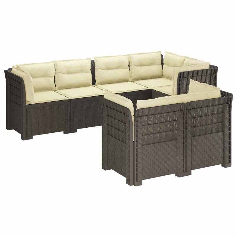 7-Vietis Sodo Sofa su Pagalvėlėmis Ratanas PP Šviesiai pilka