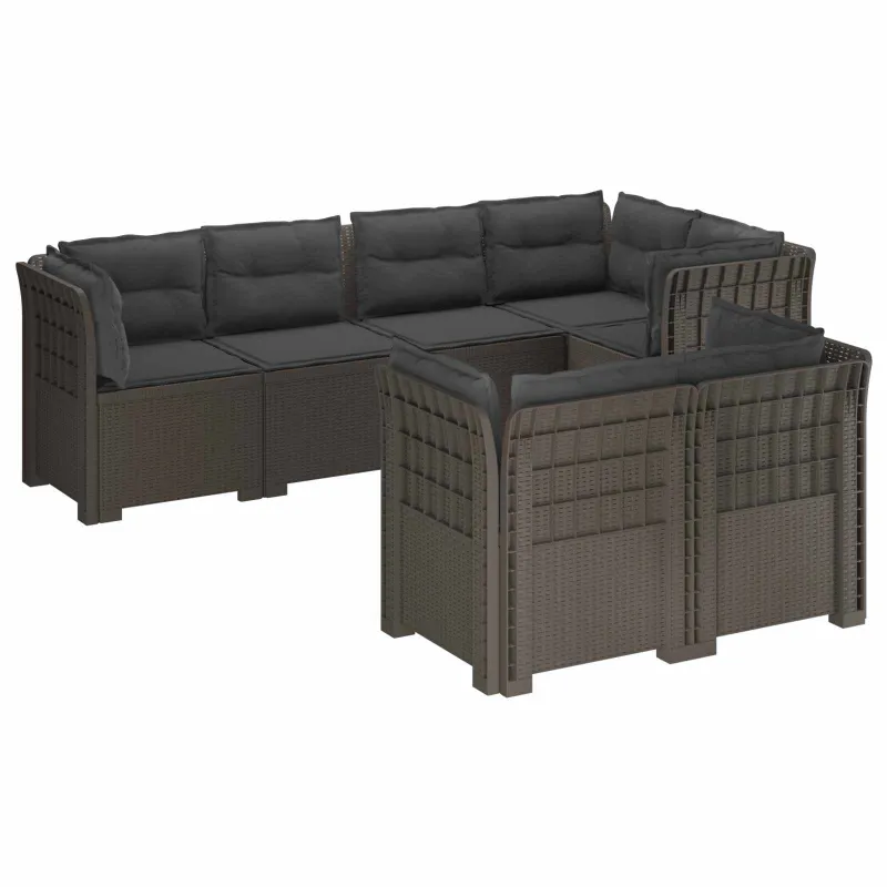 7-Vietis Sodo Sofa su Pagalvėlėmis Ratanas PP Šviesiai pilka