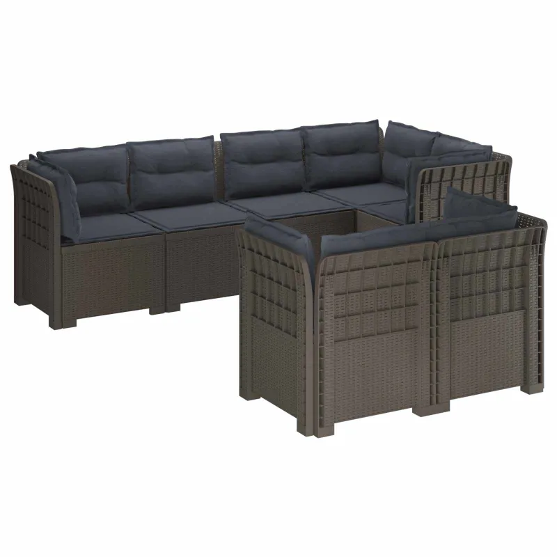 7-Vietis Sodo Sofa su Pagalvėlėmis Ratanas PP Šviesiai pilka