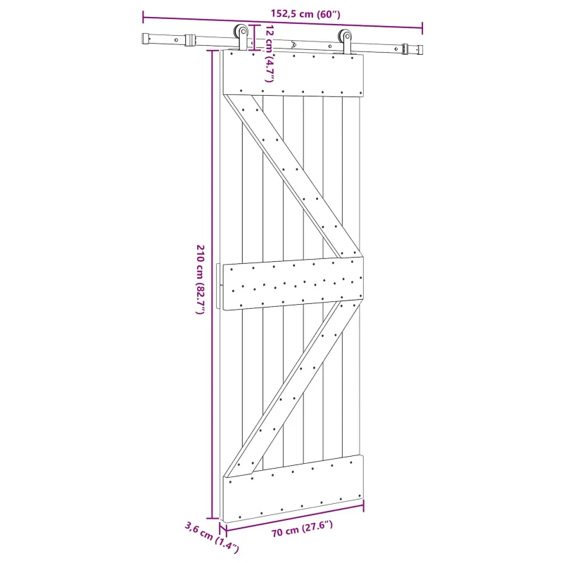 Slankios durys NARVIK 70 x 210 cm (152,5 cm) Natūrali ir juoda