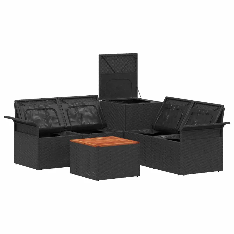 Sofos komplektas 6 pcs 4-Vietų skaičius Juoda ir mėlyna
