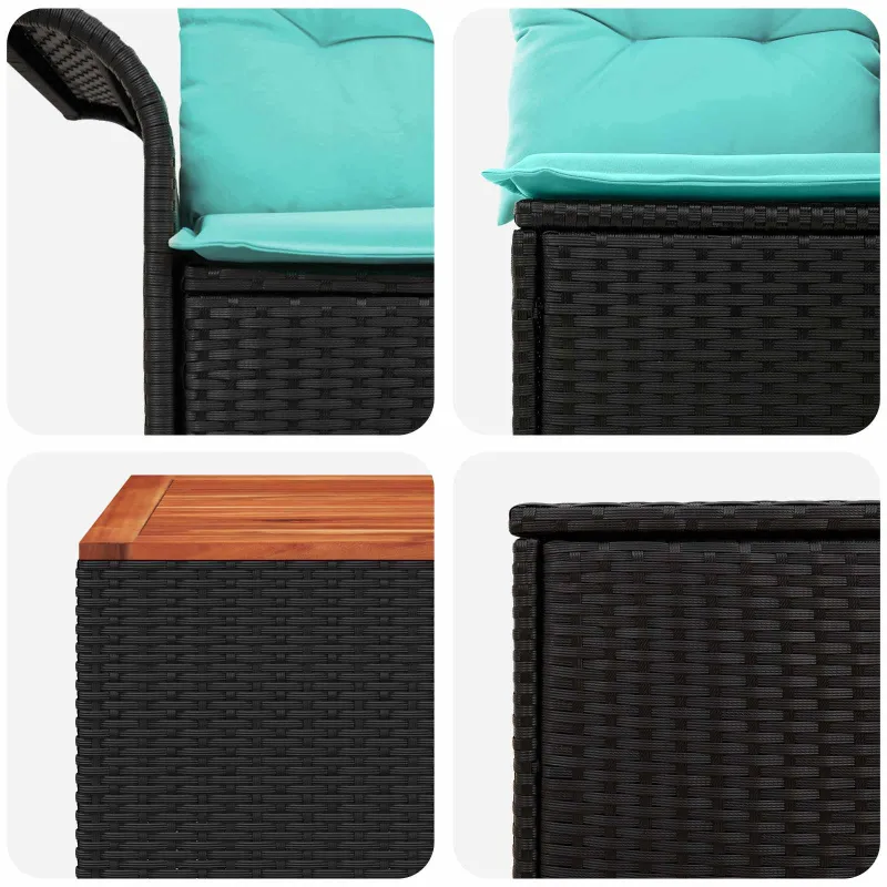Sofos komplektas 6 pcs 4-Vietų skaičius Juoda ir mėlyna