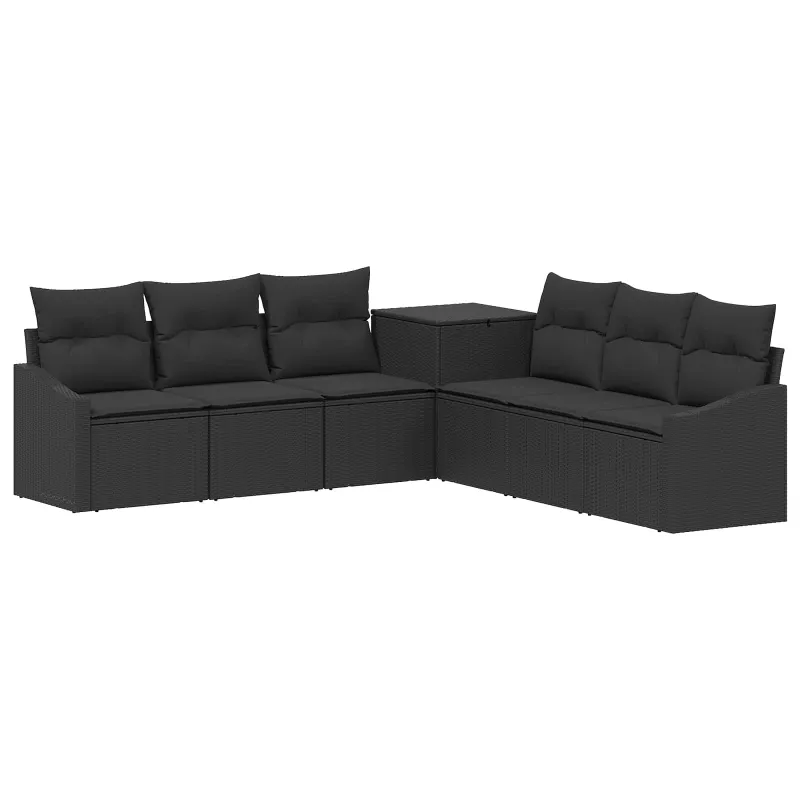 Sofos komplektas 7 pcs Juoda Poli ratanas ir plienas