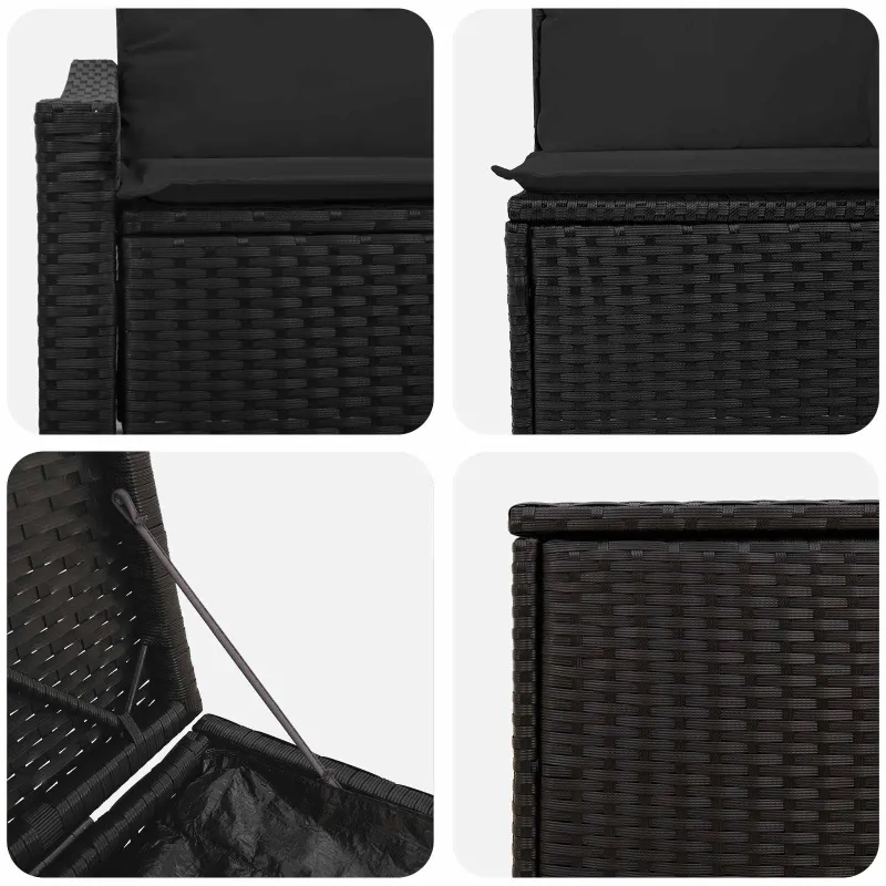 Sofos komplektas 7 pcs Juoda Poli ratanas ir plienas