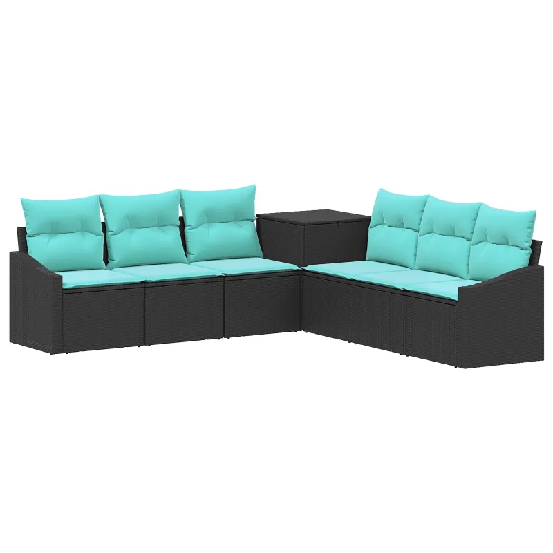 Sofos komplektas 7 pcs Juoda ir mėlyna Poli ratanas ir plienas