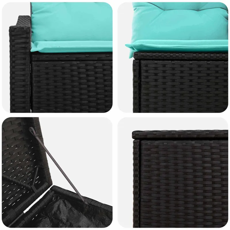 Sofos komplektas 7 pcs Juoda ir mėlyna Poli ratanas ir plienas