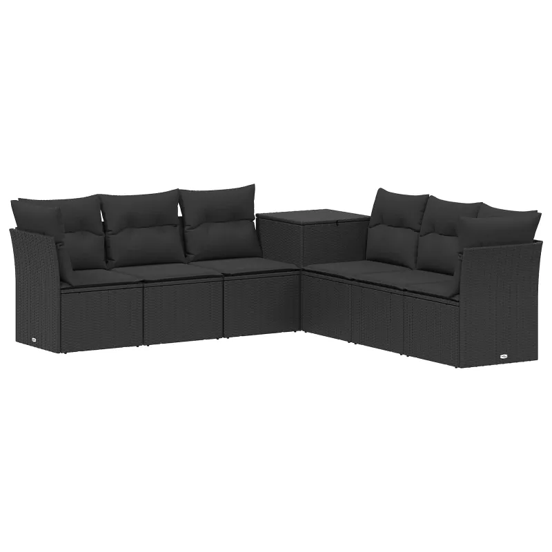 Sofos komplektas 7 pcs Juoda Poli ratanas ir plienas